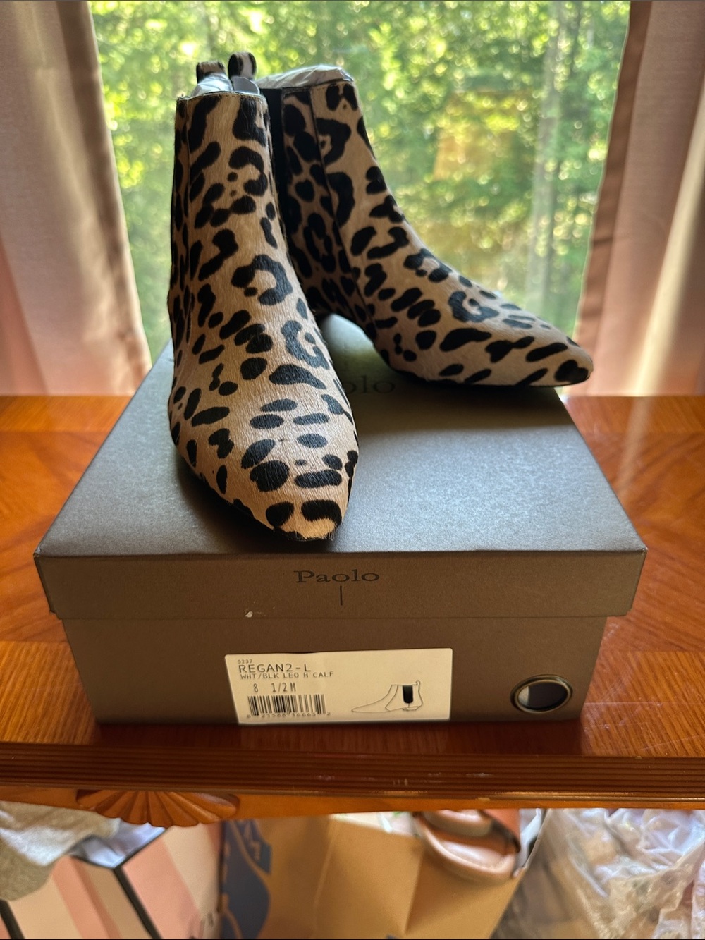 Paolo Leopard-Print Pointed Toe Ankle Booties - Beige & Black